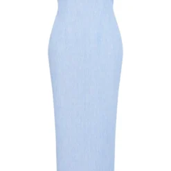 Robe Bustier Mi-longue Effet Lin Bleu Clair à Armatures -Jolie Vêtue Soldes Magasin c9010ed14c3a53d60f14927f9184a6d958f2f6d1 cne1422 5
