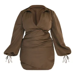 Plus Robe Moulante Style Chemise Kaki à Décolleté Plongeant Et Manchettes Nouées -Jolie Vêtue Soldes Magasin c96b8eb18d58999a043603ceab40d0e0a9d0992a cnd2782 5