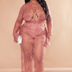 Plus Robe Mi-longue En Dentelle Rose à Découpes -Jolie Vêtue Soldes Magasin c9d8297e3eddac4e860e7fb5ecab4c5195a98500 cnc7297 1