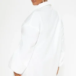 Plus Robe Chemise Oversize Blanche à Manches Bouffantes -Jolie Vêtue Soldes Magasin ca1893761bf35a0b8114f799d1f5bebc208ee1ea cmc3981 2