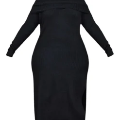 Plus Robe Mi-longue Oversize En Maille Tricot épaisse Noire à Col Bardot -Jolie Vêtue Soldes Magasin ca2e82810aba3cd7f6355975c40fc4647d6615f1 cmz2391 5