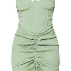 Robe Moulante Texturée Froncée Vert Sauge à Armatures Et Liserés -Jolie Vêtue Soldes Magasin ca3af859e89bf7af3f0ac80044033beae369a8d5 cnd7682 5