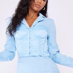 Robe Blazer En Effet Lin Bleu Clair à Corset Satiné Et Manches Longues -Jolie Vêtue Soldes Magasin ca5d03285d375dca99d5ef3bb0cb700f589ec860 cnd5954 4