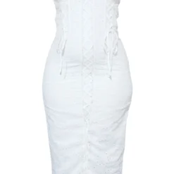 Plus Robe Mi-longue Blanche à Broderie Anglaise Et Lacets -Jolie Vêtue Soldes Magasin cacb2baa14d8022788bb4e3e6c14a690cff85a50 cnd4877 5