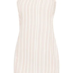 Robe T-shirt Droite En Effet Lin Beige Rayé Découpée à Nouer Derrière -Jolie Vêtue Soldes Magasin cb0260a3252cb5f32b8303f8c09ed2548cba248c cne6485 5