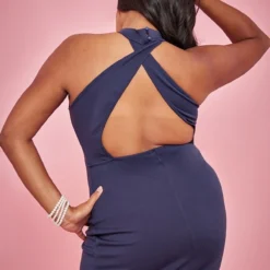 Plus Robe Longue En Néoprène Bleu Marine Col Montant Croisée Dans Le Dos -Jolie Vêtue Soldes Magasin cb124cc8a81753c668663028b94291a97be44d4b cnd9826 4