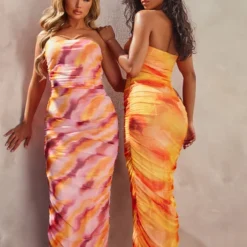 Robe Bustier Longue Fleurie Froncée En Mesh Orange -Jolie Vêtue Soldes Magasin cb1970b3b980b1d23c40a8ddd9be9f38c3e9bef8 cnd7602 2