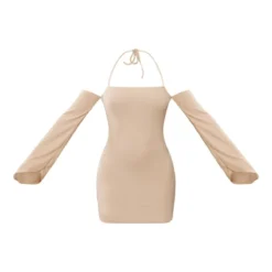 Robe Moulante Côtelée Sable Dos Nu à Col Bardot Et Ourlet Légèrement Volanté -Jolie Vêtue Soldes Magasin cb435ffeaf97863477fd5acb849220dd8cdb53a1 cnc5780 5