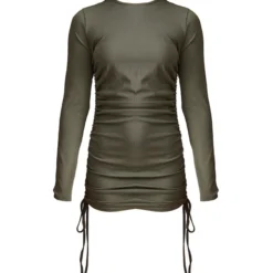 Robe Moulante Très Côtelée Kaki à Côté Froncé -Jolie Vêtue Soldes Magasin cb5ef848264f5f3fccc87b9948f24d68c869120d cnd2182 5