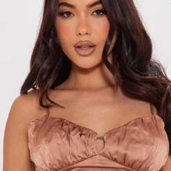 Robe Moulante Satinée Café Au Lait à Bonnets Froncés Et Bretelles -Jolie Vêtue Soldes Magasin cb638640647fce9bd861c284d9119ceeb2fcc13b cnc7791 4