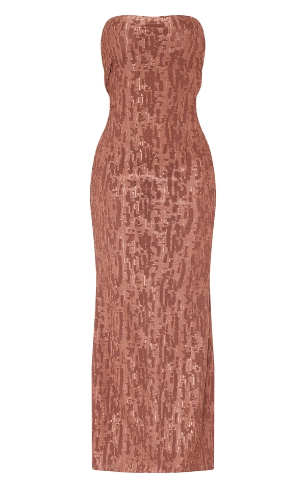 Robe Longue Bustier Texturée Marron Chocolat Métallisée à Dos Bénitier 7 Robe Longue Bustier Texturée Marron Chocolat Métallisée à Dos Bénitier – Image 5