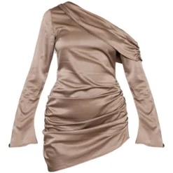 Robe Moulante Asymétrique Satinée Kaki Foncé Drapée -Jolie Vêtue Soldes Magasin cb7ac8446861940f7f28d7f8484aabc2d775d329 cnc7682 5