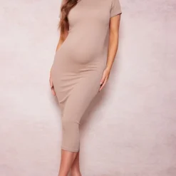 Maternité Robe De Grossesse Mi-longue Côtelée Gris Pierre Détail Contours à Manches Courtes -Jolie Vêtue Soldes Magasin cc148445fd6cbc35b3ffbcbc6e694fa03143e905 cnd7244 3