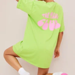 Robe T-shirt Vert Citron Imprimé The Travel Club -Jolie Vêtue Soldes Magasin cc2186a4754ffd8651d440c3a6f2c38bbdc607b5 cmz2105 4