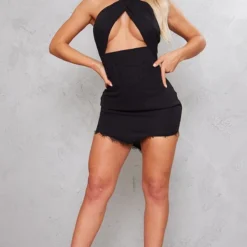 Robe Moulante En Mousseline De Soie Noire Dos Nu Croisé à Ourlet En Dentelle -Jolie Vêtue Soldes Magasin ccc92095fd4d18f8fa35495f634d1775848281e5 cnd0369 3