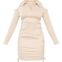 Robe Moulante Côtelée Sable Froncée à épaules Dénudées -Jolie Vêtue Soldes Magasin cd0290b24beb806257ab16ff5b79f03b9e23fa8b cnb3592 5