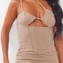Robe Moulante En Jersey Texturé Taupe à Corset Et Bretelles -Jolie Vêtue Soldes Magasin cd03bfd7c9fed9e7a45f59c25b06f07cf885ed9d cnd8902 4