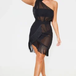 Robe De Plage Asymétrique à Franges Noire -Jolie Vêtue Soldes Magasin cd04317f10be3f484ef1fa288325b859527d7e0d CMA9060 4