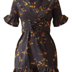 Robe Trapèze Noire à Imprimé Floral Et Corset -Jolie Vêtue Soldes Magasin cd319ea9a7e4e7a785659ee581e8adb268bafd91 clt6693 5