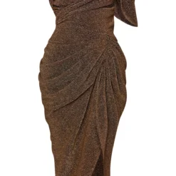 Robe Mi-longue Drapée Plissée Chocolat à Paillettes Et épaule Unique Détail Découpé -Jolie Vêtue Soldes Magasin cd4b58d53bc7efb0f2e9abc54a58420ddd5ef768 cmu6150 6