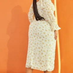 Plus Robe Mi-longue Jaune Fleurie à Manches Bouffantes -Jolie Vêtue Soldes Magasin cd595f6af51a8ea82626e53c8a1e137e848211de cmw4105 3