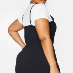 Plus Robe Droite Noire à Fines Bretelles Fendue Devant -Jolie Vêtue Soldes Magasin cd5e30a83735943c3085e9b2d92f4cd6e2a21dfa cml2259 3