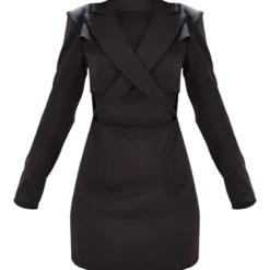 Robe Blazer Noire Tissée Découpée Croisée Devant -Jolie Vêtue Soldes Magasin cd6a34816cad8cda932407c34bb3ebc430ccb931 cnc7698 5