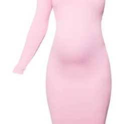 Maternité Robe De Grossesse Mi-longue Asymétrique Côtelée Rose Tendre à Détail Contours -Jolie Vêtue Soldes Magasin cd726a582bc25e0bea198bd551592088c443a6b3 cnd7245 5