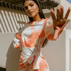 Robe Longue Portefeuille Nouée Orange Imprimé Aquarelle à Franges -Jolie Vêtue Soldes Magasin cd87885cff8f0a9b645330ba0672dd64201aeb0c cmq5750 4