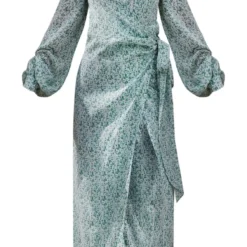 Shape Robe Portefeuille Mi-longue Satinée Verte Imprimé Petites Fleurs -Jolie Vêtue Soldes Magasin cd979a44858cc1489f679da67fab3269af57f11f cnd2042 5