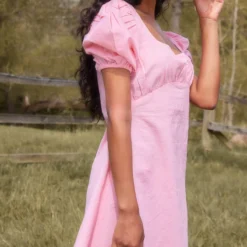 Robe Babydoll Rose Bonbon à Manches Bouffantes Et Col Carré -Jolie Vêtue Soldes Magasin cda7ecaca20fb327511735bf1fec2105a29c491a cnd8935 4