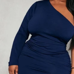 Plus Robe Moulante Asymétrique Bleu Marine à Manche Longue -Jolie Vêtue Soldes Magasin cdd0a38b0038fcb4222698e1b9acec3743f9bfa5 cnc9662 4