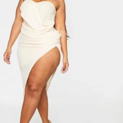 Plus Robe Moulante Nude En Mousseline De Soie Effet Drapé à Bonnets -Jolie Vêtue Soldes Magasin cdde7dc5cc79a3b442fa54d13e5949eeebb4fe40 cmn9544 3