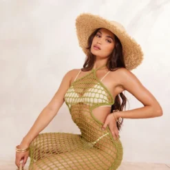 Robe Longue Dos Nu En Maille Crochet Ajourée Vert Olive -Jolie Vêtue Soldes Magasin cde749339babb160dea30374cc9d4d4cc9453bfc cnd2115 3