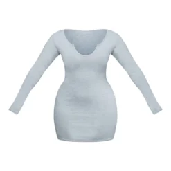 Logic Shape Robe Moulante Manches Longues En Coton Gris Cendré à Col Découpé -Jolie Vêtue Soldes Magasin ce1a2876444e9800674a4c46fb5153421ee02c8a cnc8779 5