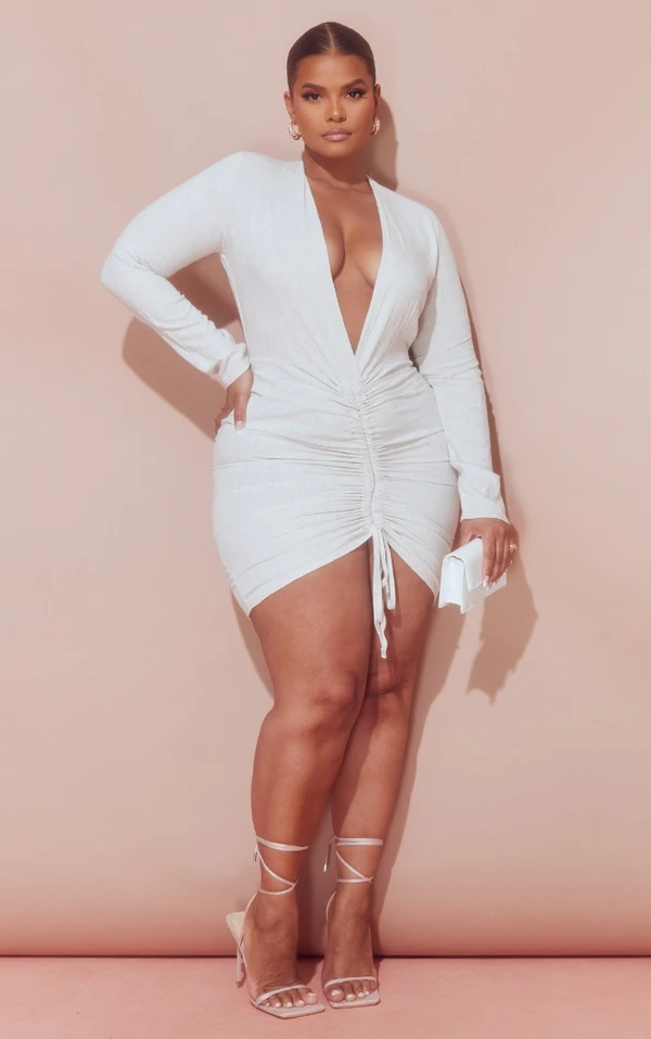 Plus Robe Moulante Gris Pierre à Devant Froncé 3 Plus Robe Moulante Gris Pierre à Devant Froncé