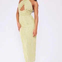 Robe Mi-longue En Jersey Texturé Vert Sauge à Bretelles Croisées Au Cou -Jolie Vêtue Soldes Magasin ce66d80d9ead214ca4ebe76f851659346fcf8ce6 cne2987 3