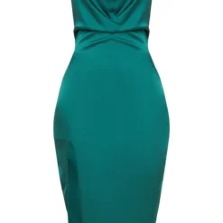 Robe Mi-longue Satinée Vert émeraude à Col Bénitier -Jolie Vêtue Soldes Magasin cef8f60f23ba52870c4fc9e002b91394ad013cf8 CLW6438 3