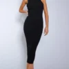 Robe Moulante Mi-longue Noire En Maille Côtelée Sans Manches -Jolie Vêtue Soldes Magasin cf64f3f202ec72f3ac4eb3aa014d1b69ad63779c cna9556 1