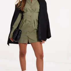 Robe Chemise Kaki à Taille Style Corset -Jolie Vêtue Soldes Magasin cface2e29fe77e7dd23733794e09b1aa3fa689e3 cnc7002 3