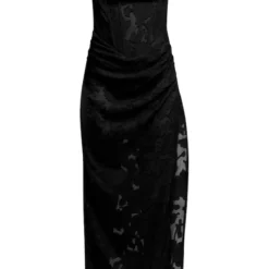Robe-corset Longue Drapée Noire à Fleurs Floquées -Jolie Vêtue Soldes Magasin cfee2630003f4930c9d2c0f9a8709d457d2aea77 cne8531 5