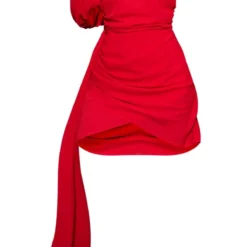 Robe Moulante Asymétrique Rouge Drapée à Manche Bouffante -Jolie Vêtue Soldes Magasin cffdc5bd0b57b68e19054c2f2aa45040bcd86897 cnc3076 5