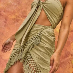 Robe Moulante Effet Lin Kaki à Ourlet Frangé Et Buste Noué -Jolie Vêtue Soldes Magasin d04cd59370c705d977c59a1cdb40f4ea61535c89 cmy2205 5