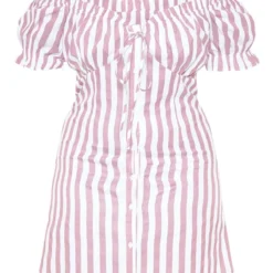 Plus Robe Droite Rose Imprimé Rayures à Col Bardot Et Boutons -Jolie Vêtue Soldes Magasin d074710b03b1d2b368ed6138500ed0f8f72863ec CMD9158 3