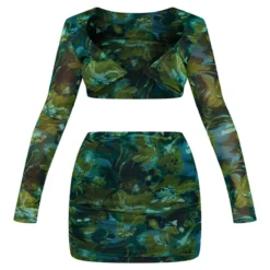 Robe Moulante En Mesh Vert Imprimé Abstrait à Manches Longues Et Découpes -Jolie Vêtue Soldes Magasin d0b8a788bb468b415fd70c4156ecb9d3cb8adf8b cnc2266 5