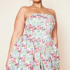 Plus Robe Bustier Bouffante Fleurie Multicolore