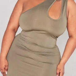 Plus Robe Asymétrique Mi-longue Kaki à Découpes -Jolie Vêtue Soldes Magasin d13483bf4dea9596debfecc02bf72d333b5fef52 cnd2477 4