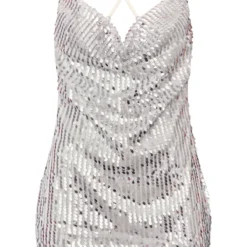 Robe Moulante En Sequins Argentés à Col Bénitier Et Bretelles Croisées -Jolie Vêtue Soldes Magasin d1b4f86e164e19296703789a7d988e73fffab243 cnb5188 5