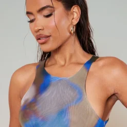 Robe Mi-longue En Mesh Bleu Imprimé à Col Montant Et Dos Nageur -Jolie Vêtue Soldes Magasin d1e82a330490ddac85cddeaa6b98abc6685cb9a1 cnc2655 5