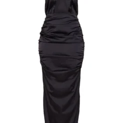 Tall Robe Longue Décolletée Satinée Froncée Noire -Jolie Vêtue Soldes Magasin d1f553b5d29f86a30acd59899149a4192fc0db0e cne2106 5